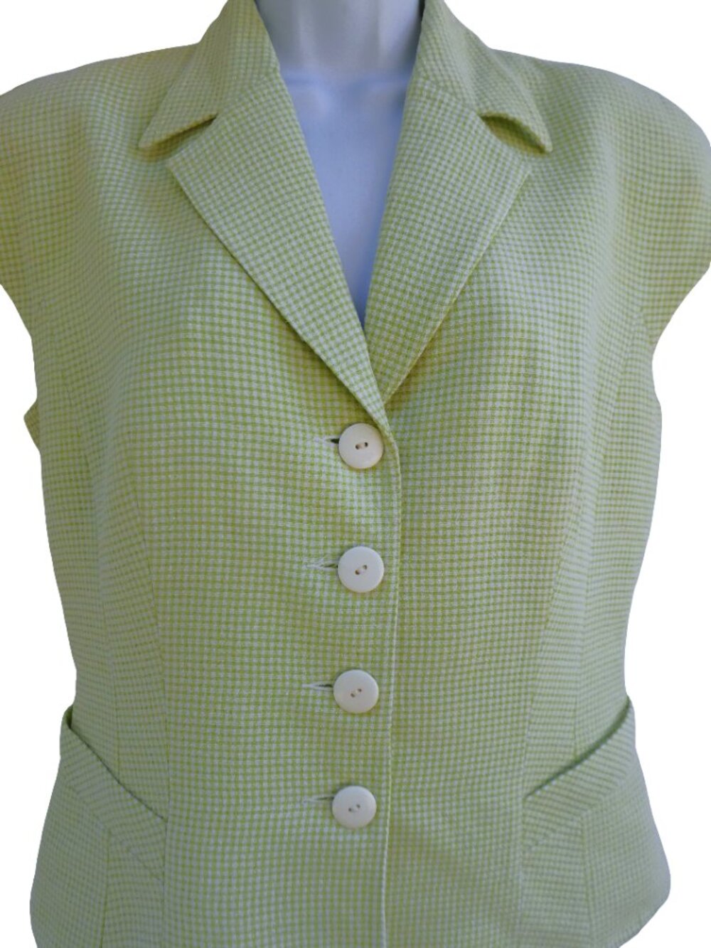 Vintage Georgiou USA Green Gingham Vest Structured Shoulder 4 Button Closure M
